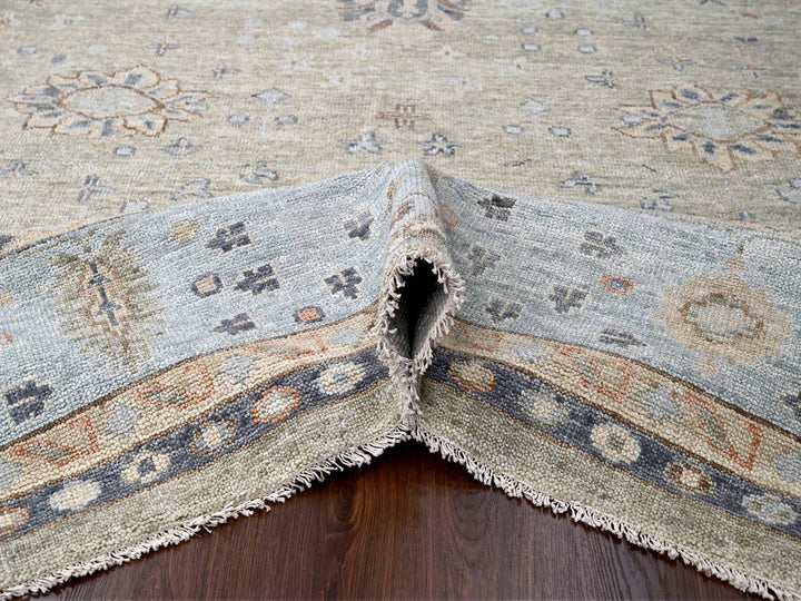 11'9" x 17'9" New Hand Knotted Green Wool Rectangle Oriental Rug - MOA10284489