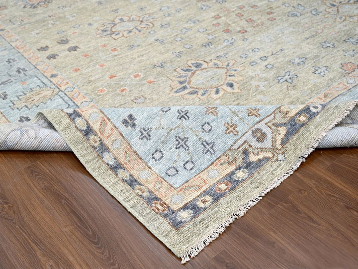 11'9" x 17'9" New Hand Knotted Green Wool Rectangle Oriental Rug - MOA10284489