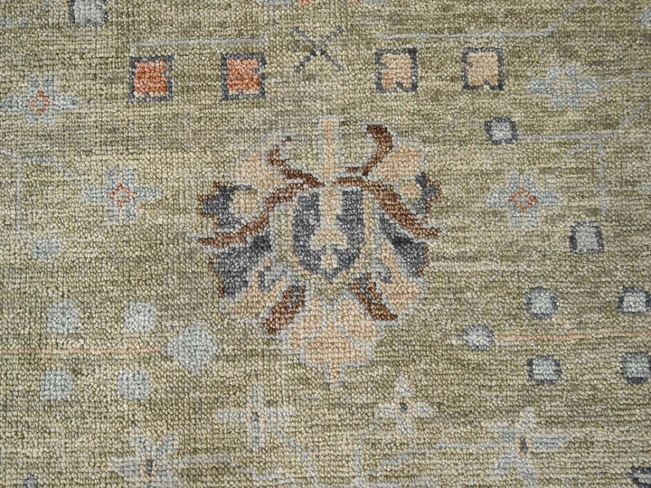 11'9" x 17'9" New Hand Knotted Green Wool Rectangle Oriental Rug - MOA10284489