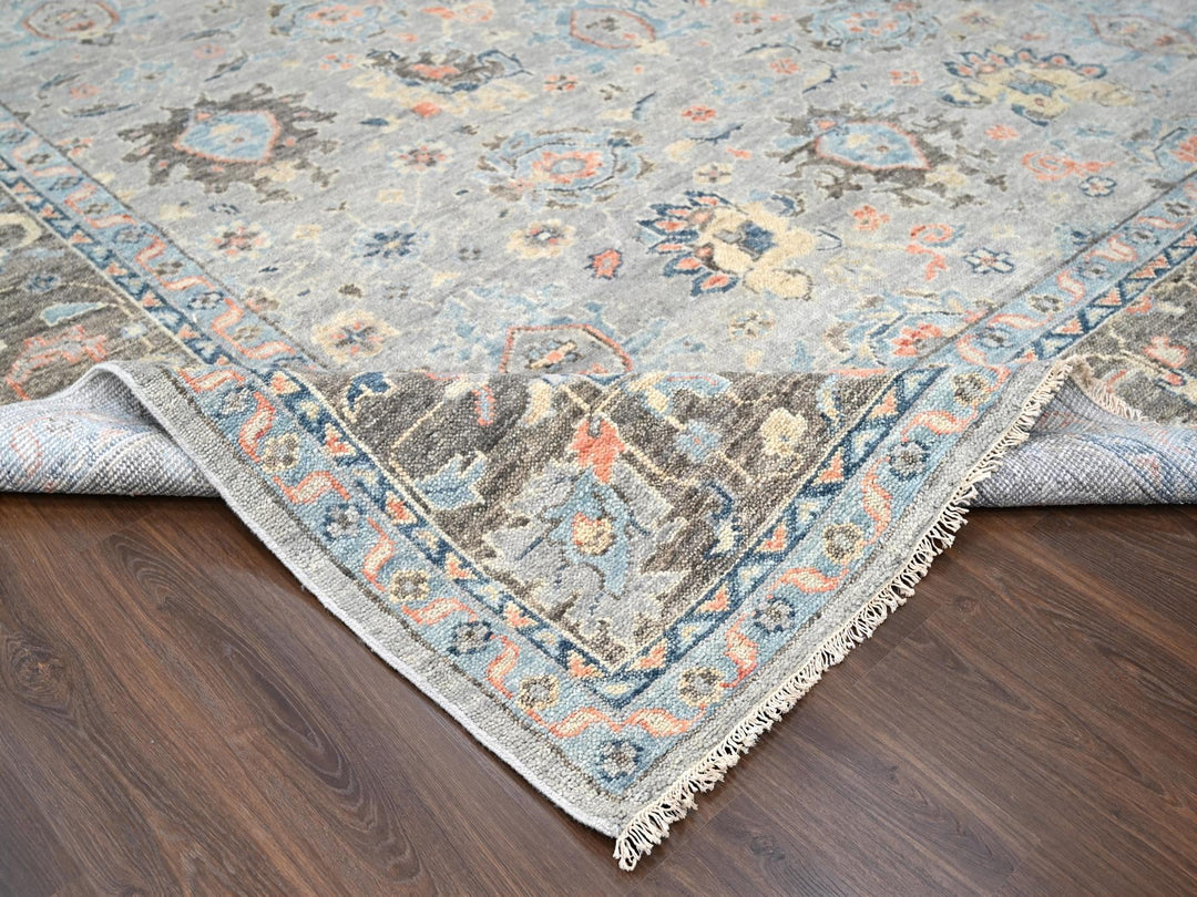 12'0" x 17'9" New Hand Knotted Grey Wool Rectangle Oriental Rug - MOA10284491