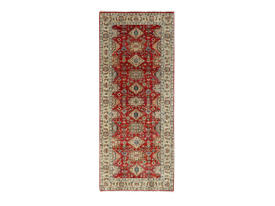 4'1" x 9'10" New Hand Knotted Red Wool Runner Oriental Rug - MOA10284500