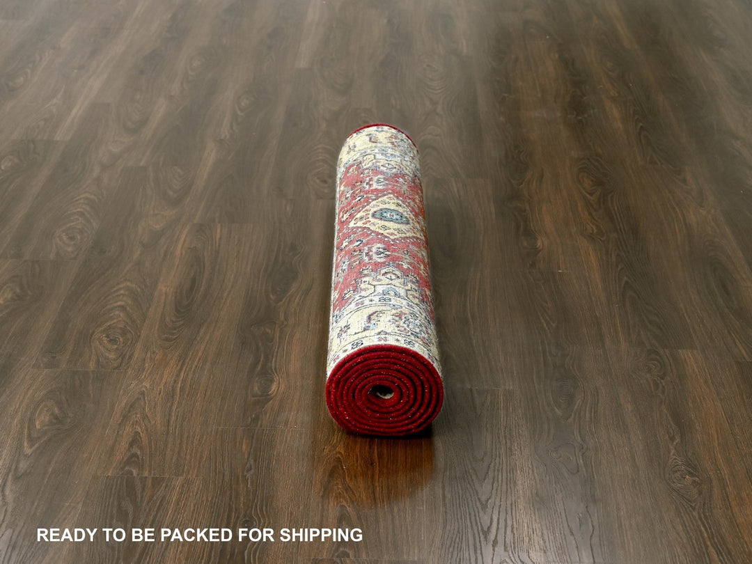 4'1" x 9'10" New Hand Knotted Red Wool Runner Oriental Rug - MOA10284500