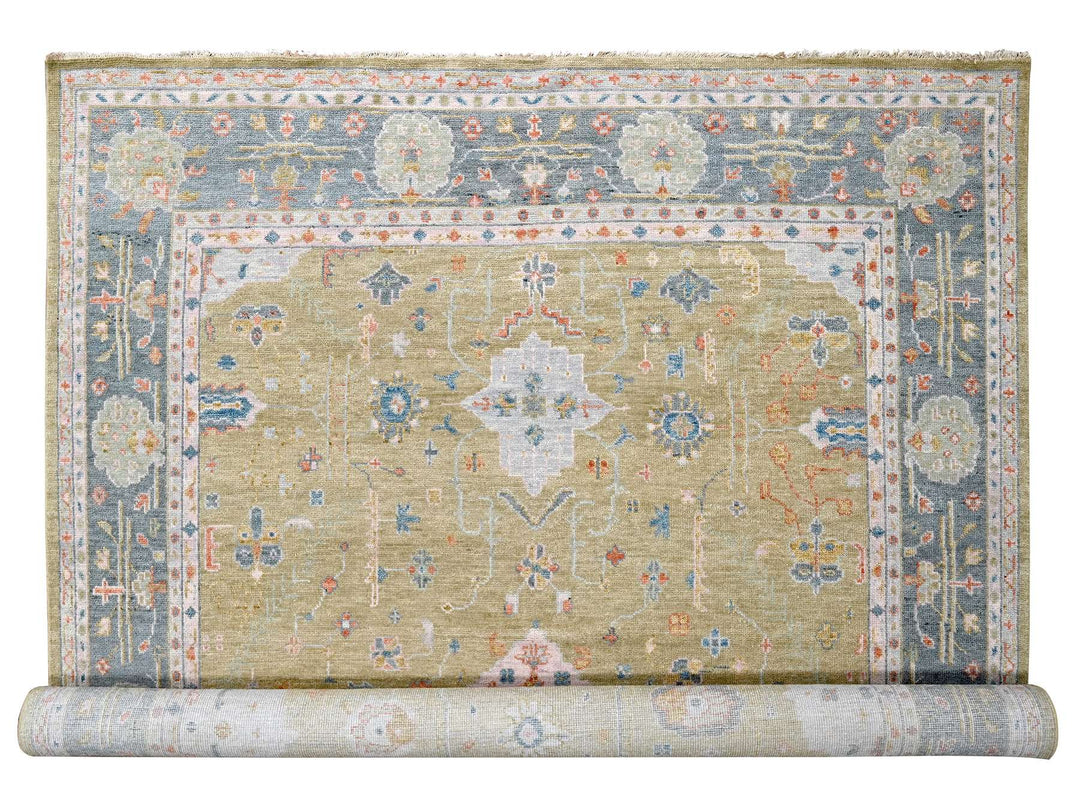 12'1" x 17'9" New Hand Knotted Yellow Wool Rectangle Oriental Rug - MOA10284511