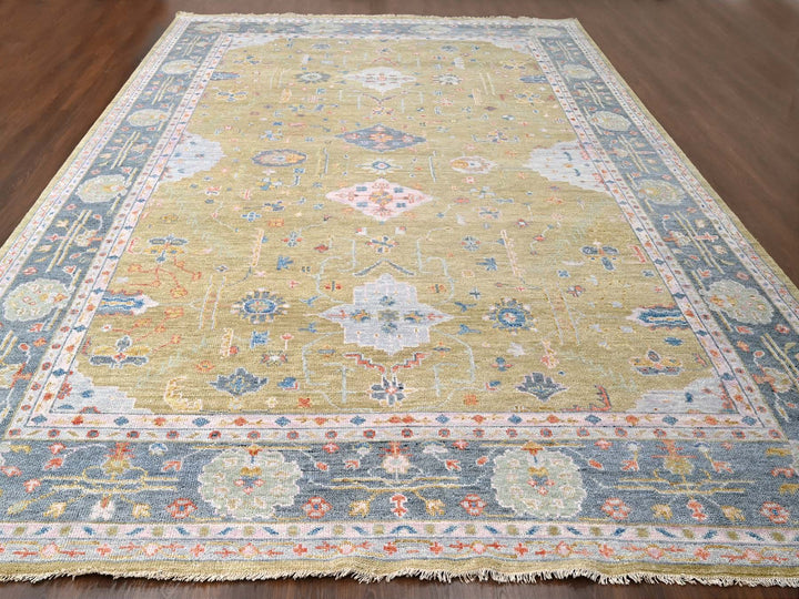 12'1" x 17'9" New Hand Knotted Yellow Wool Rectangle Oriental Rug - MOA10284511