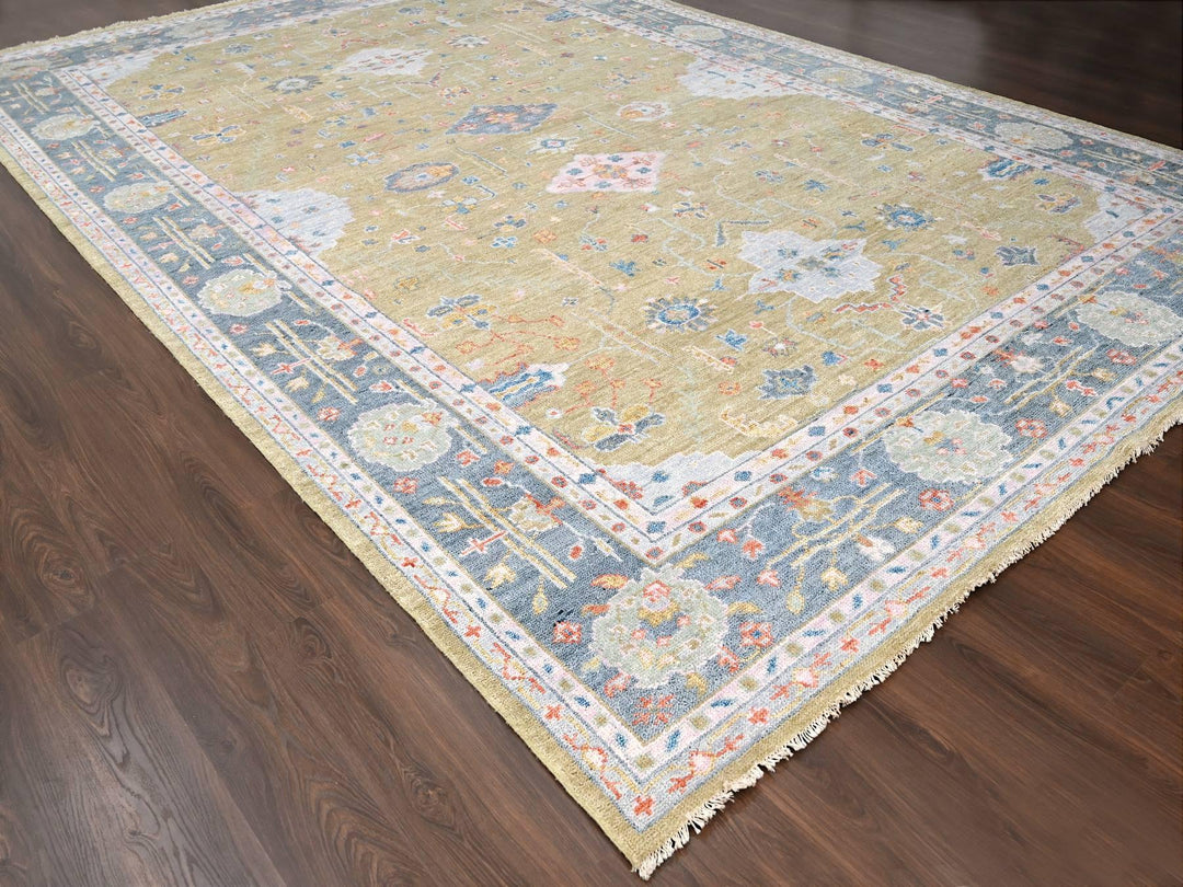 12'1" x 17'9" New Hand Knotted Yellow Wool Rectangle Oriental Rug - MOA10284511