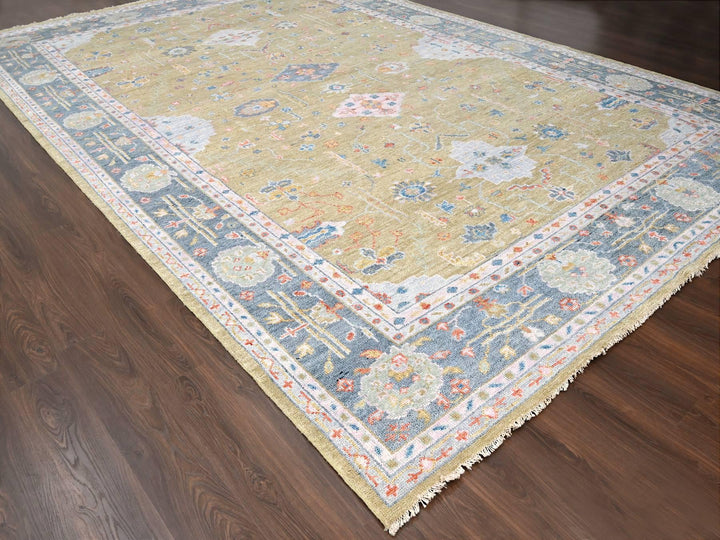 12'1" x 17'9" New Hand Knotted Yellow Wool Rectangle Oriental Rug - MOA10284511