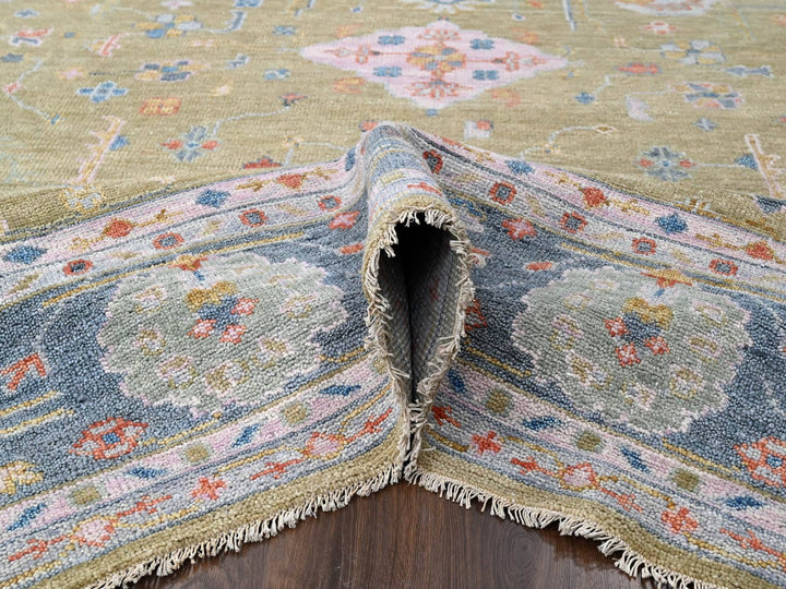 12'1" x 17'9" New Hand Knotted Yellow Wool Rectangle Oriental Rug - MOA10284511