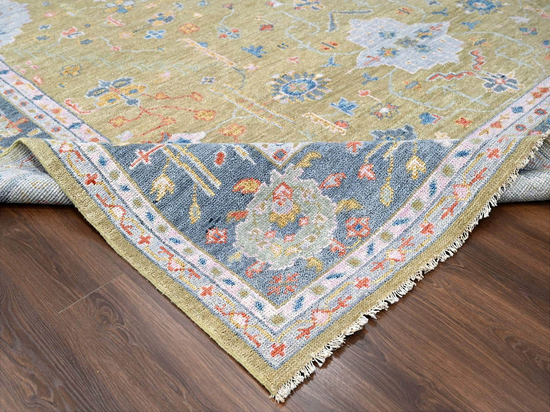 12'1" x 17'9" New Hand Knotted Yellow Wool Rectangle Oriental Rug - MOA10284511