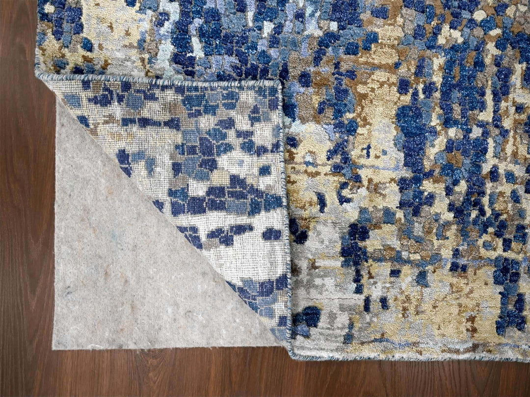 4'0" x 5'11" New Hand Knotted Blue Wool & Silk Rectangle Oriental Rug - MOA10284515