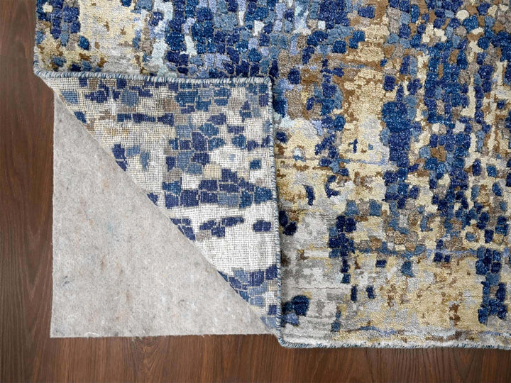 4'0" x 5'11" New Hand Knotted Blue Wool & Silk Rectangle Oriental Rug - MOA10284515