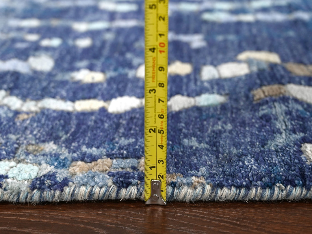 4'0" x 5'11" New Hand Knotted Blue Wool & Silk Rectangle Oriental Rug - MOA10284515