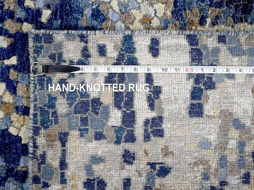 4'0" x 5'11" New Hand Knotted Blue Wool & Silk Rectangle Oriental Rug - MOA10284515