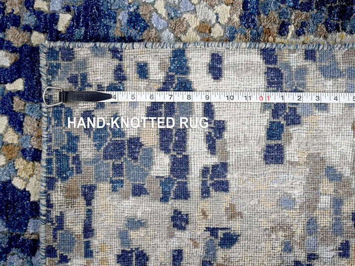 4'0" x 5'11" New Hand Knotted Blue Wool & Silk Rectangle Oriental Rug - MOA10284515