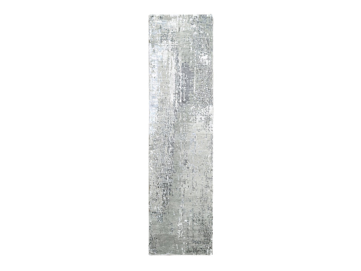 2'7" x 9'10" New Hand Knotted Grey Wool & Silk Runner Oriental Rug - MOA10284516