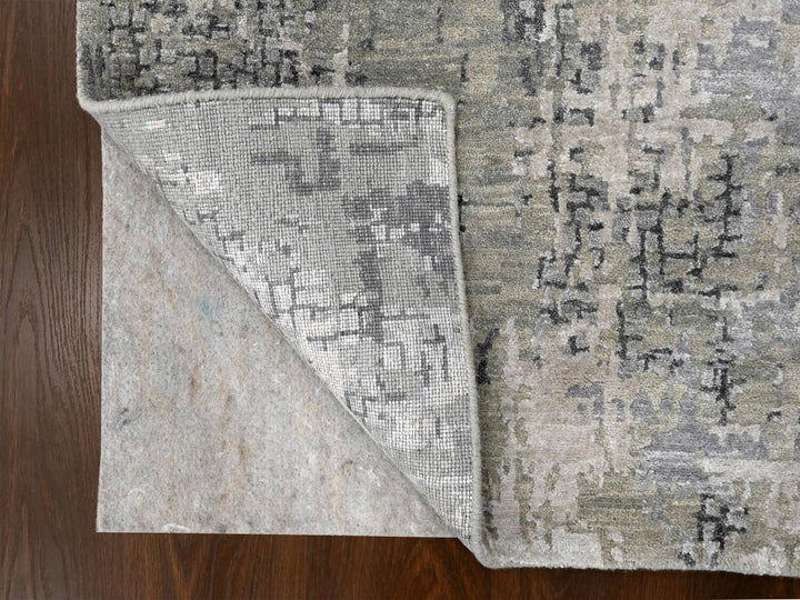 2'7" x 9'10" New Hand Knotted Grey Wool & Silk Runner Oriental Rug - MOA10284516