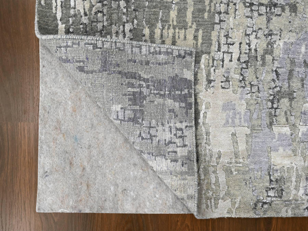 2'9" x 19'9" New Hand Knotted Grey Wool & Silk Runner Oriental Rug - MOA10284517