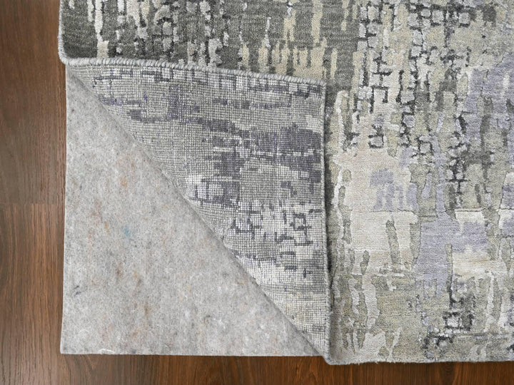 2'9" x 19'9" New Hand Knotted Grey Wool & Silk Runner Oriental Rug - MOA10284517