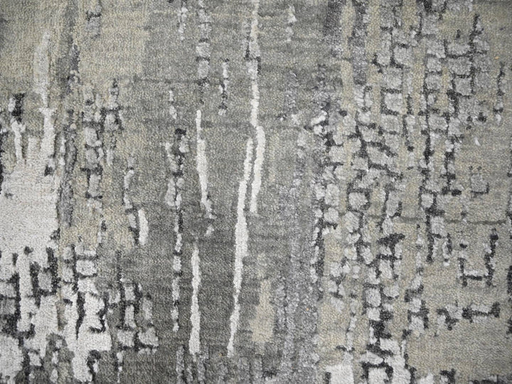 2'9" x 19'9" New Hand Knotted Grey Wool & Silk Runner Oriental Rug - MOA10284517