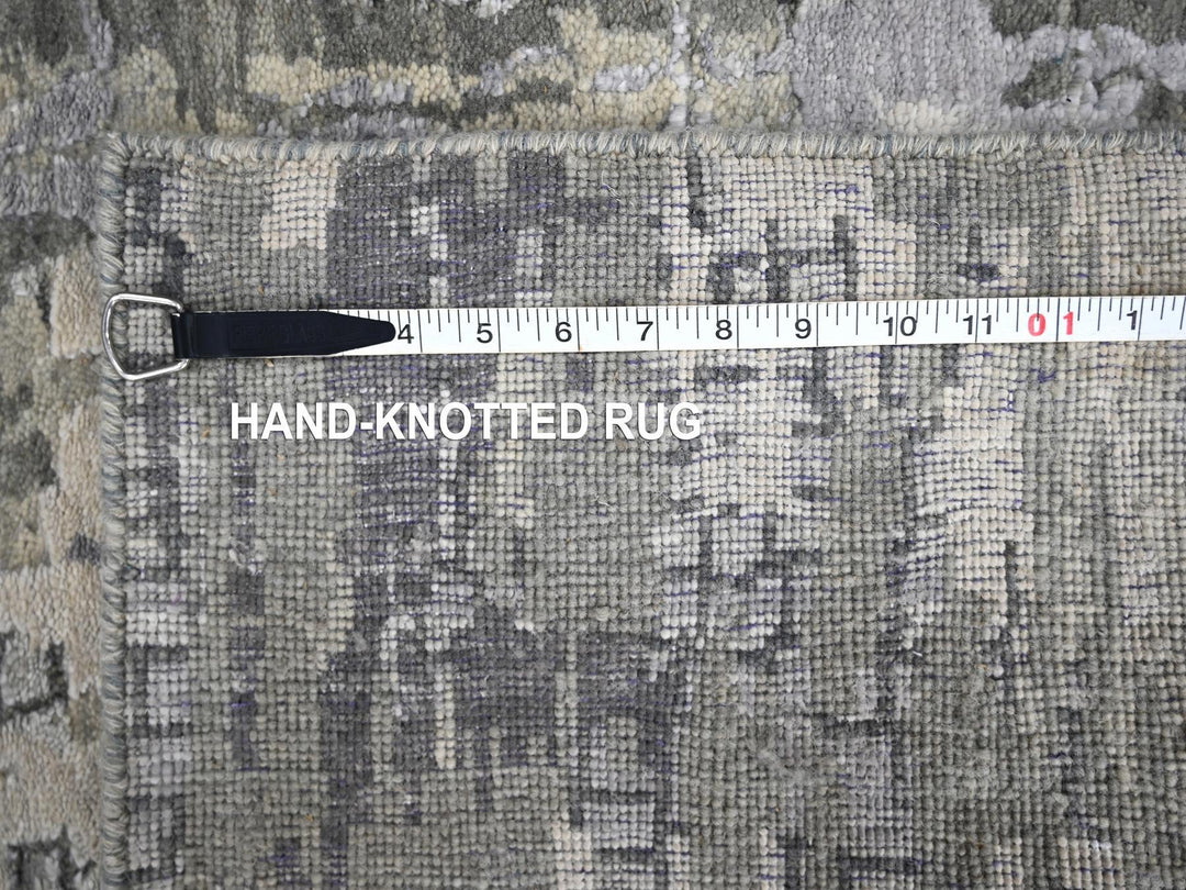 2'9" x 19'9" New Hand Knotted Grey Wool & Silk Runner Oriental Rug - MOA10284517