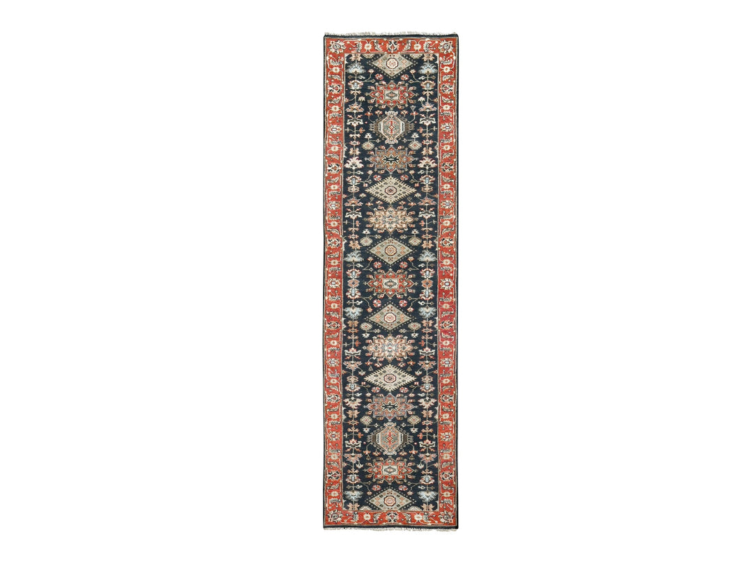 2'9" x 11'10" New Hand Knotted Black Wool Runner Oriental Rug - MOA10284522