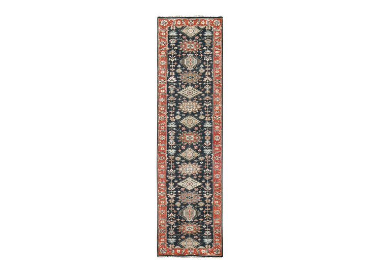 2'9" x 11'10" New Hand Knotted Black Wool Runner Oriental Rug - MOA10284522