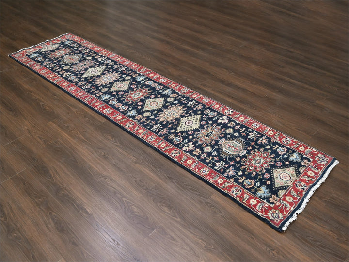 2'9" x 11'10" New Hand Knotted Black Wool Runner Oriental Rug - MOA10284522