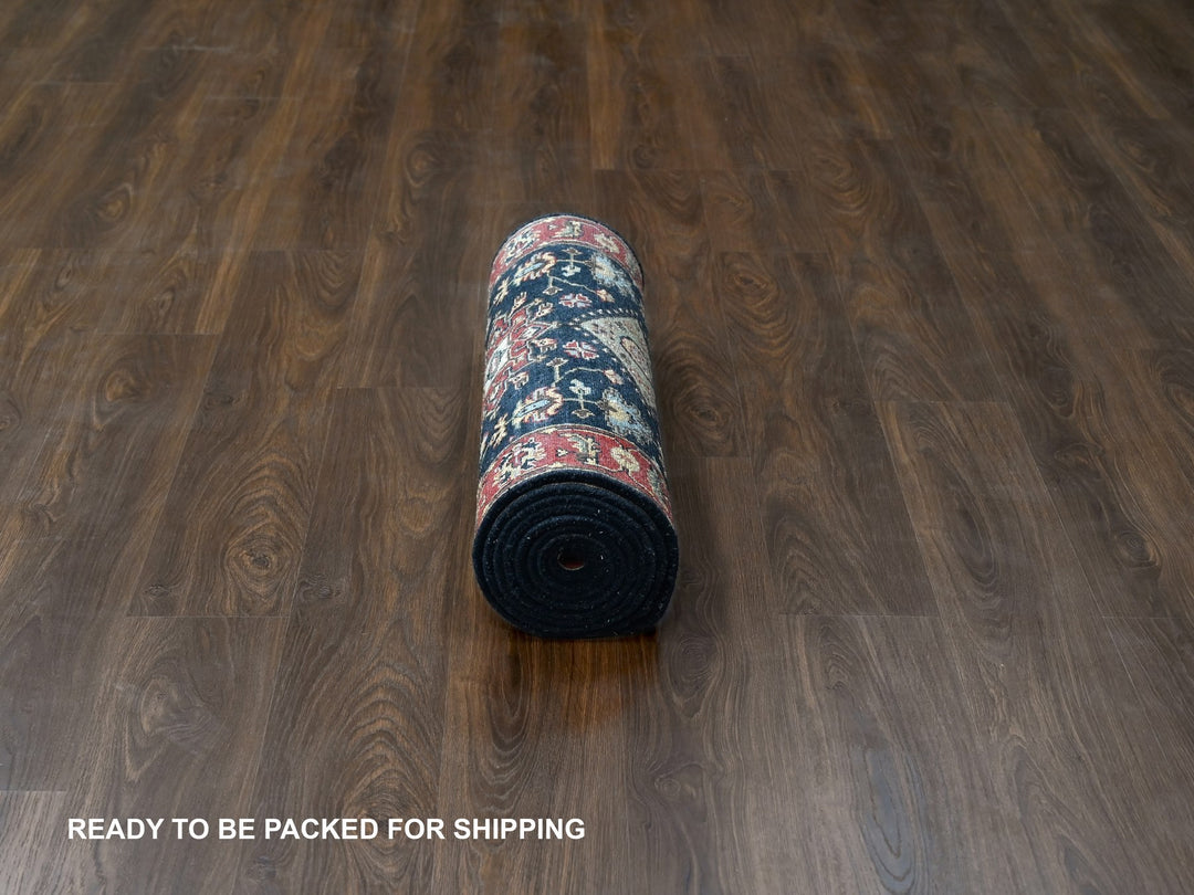 2'9" x 11'10" New Hand Knotted Black Wool Runner Oriental Rug - MOA10284522