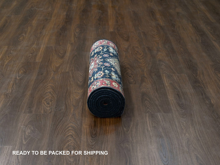 2'9" x 11'10" New Hand Knotted Black Wool Runner Oriental Rug - MOA10284522