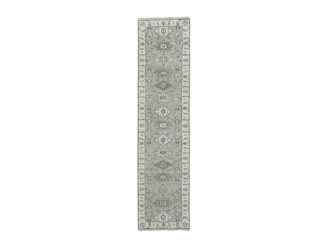 2'7" x 11'10" New Hand Knotted Grey Wool Runner Oriental Rug - MOA10284523