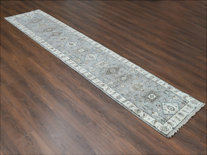2'7" x 11'10" New Hand Knotted Grey Wool Runner Oriental Rug - MOA10284523