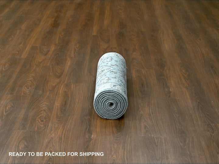 2'7" x 11'10" New Hand Knotted Grey Wool Runner Oriental Rug - MOA10284523