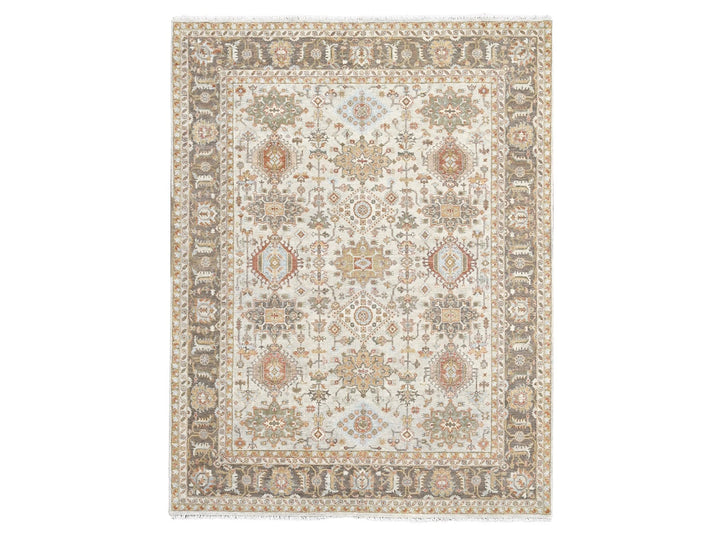 8'3" x 10'1" New Hand Knotted Ivory Wool Rectangle Oriental Rug - MOA10284527