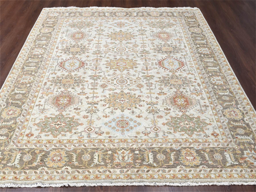 8'3" x 10'1" New Hand Knotted Ivory Wool Rectangle Oriental Rug - MOA10284527