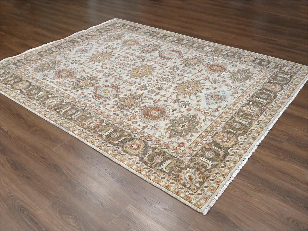 8'3" x 10'1" New Hand Knotted Ivory Wool Rectangle Oriental Rug - MOA10284527