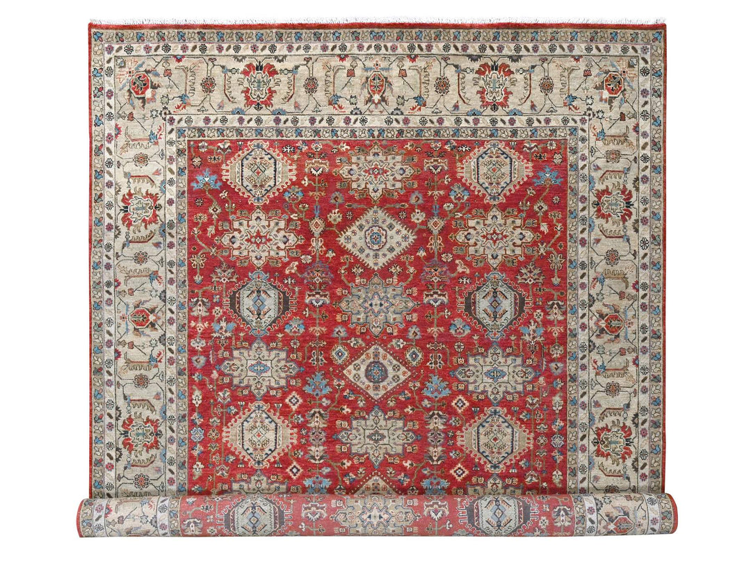 9'3" x 11'11" New Hand Knotted Red Wool Rectangle Oriental Rug - MOA10284532