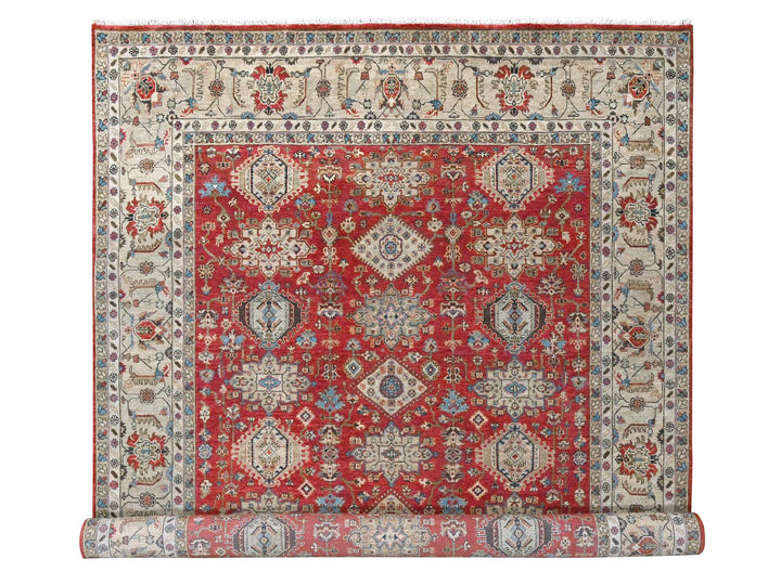 9'3" x 11'11" New Hand Knotted Red Wool Rectangle Oriental Rug - MOA10284532