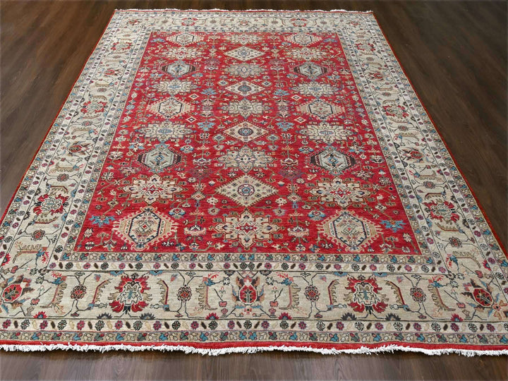 9'3" x 11'11" New Hand Knotted Red Wool Rectangle Oriental Rug - MOA10284532