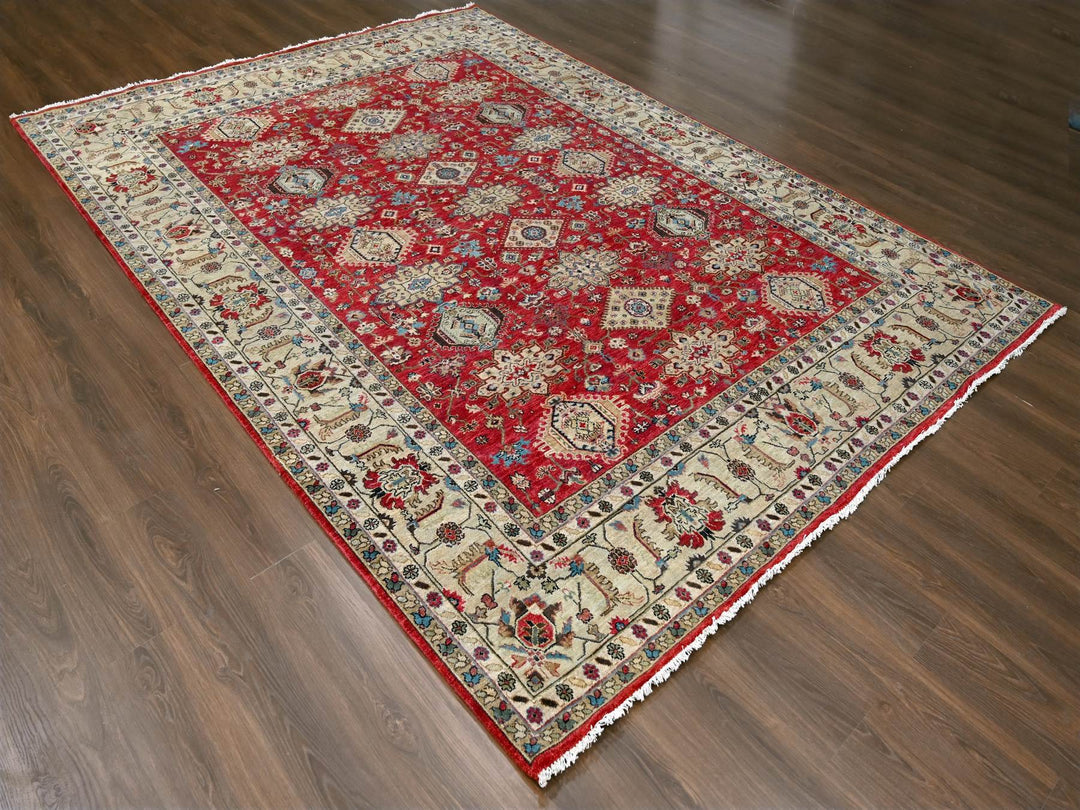 9'3" x 11'11" New Hand Knotted Red Wool Rectangle Oriental Rug - MOA10284532