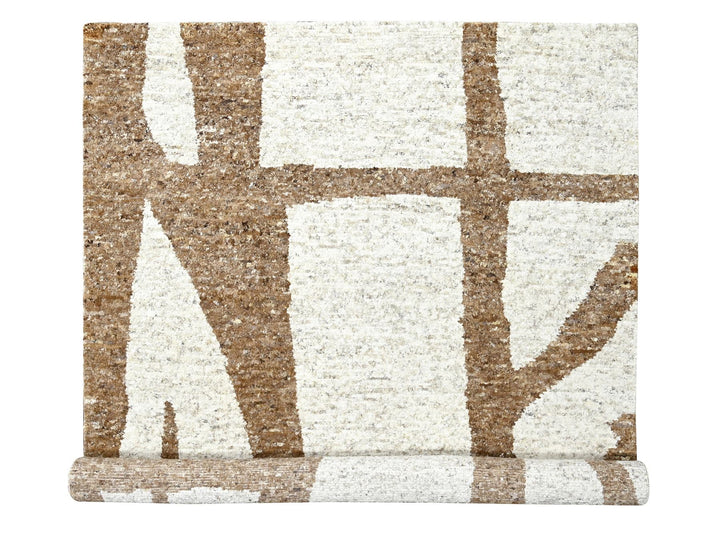9'2" x 11'9" New Hand Knotted Brown Wool Rectangle Oriental Rug - MOA10284539