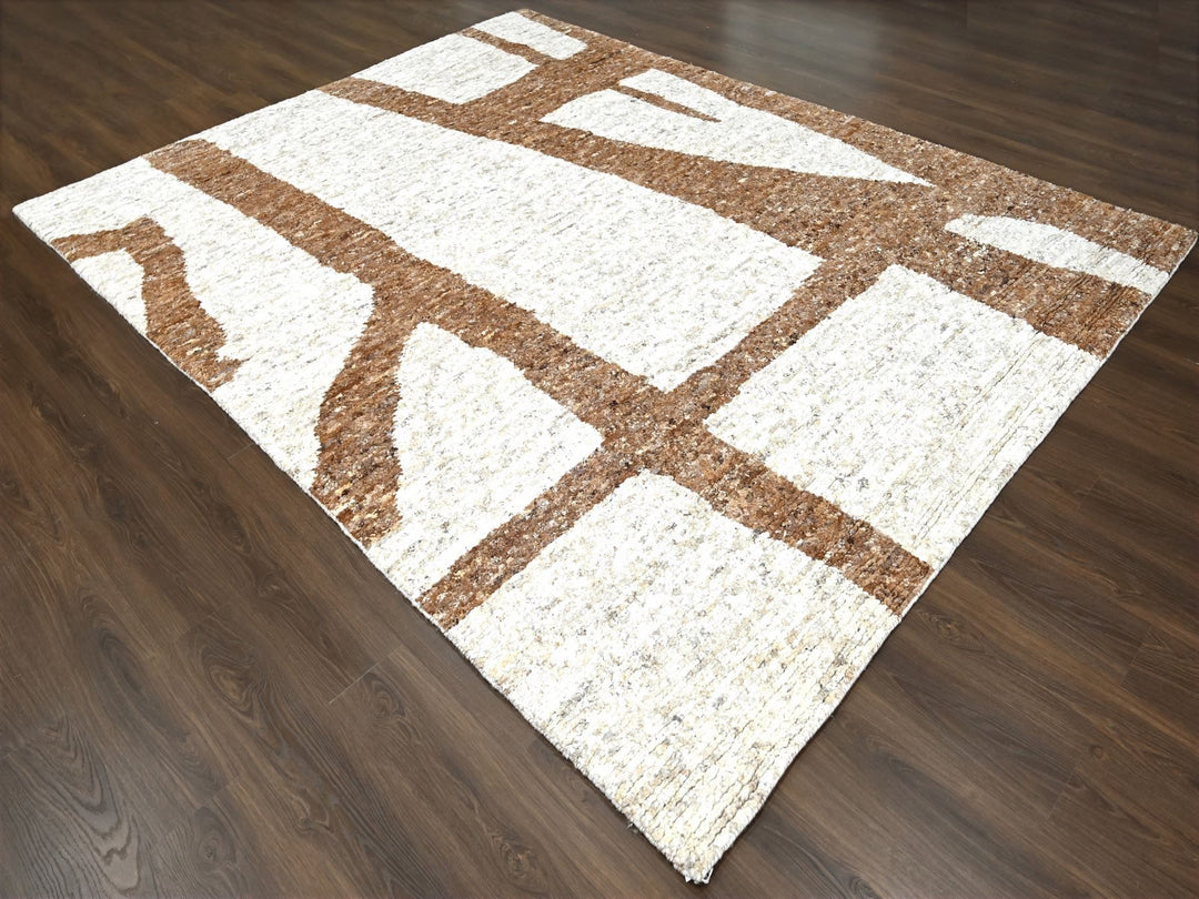 9'2" x 11'9" New Hand Knotted Brown Wool Rectangle Oriental Rug - MOA10284539