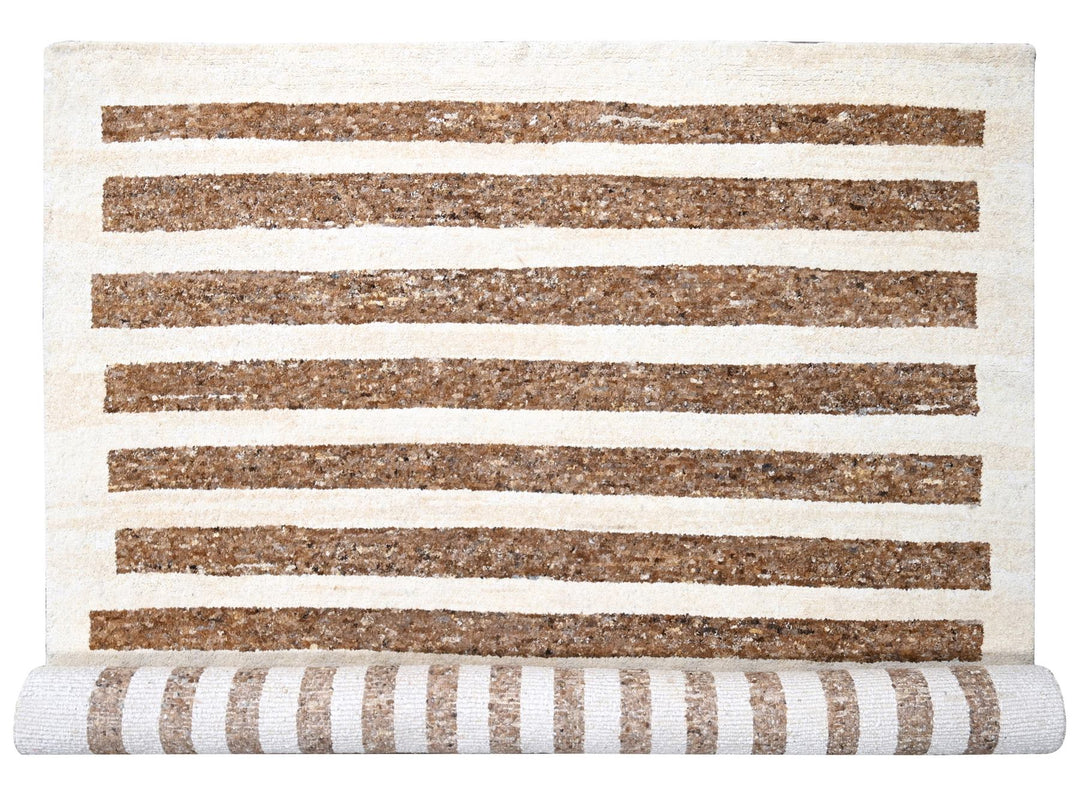 12'2" x 14'10" New Hand Knotted Brown Wool Rectangle Oriental Rug - MOA10284542