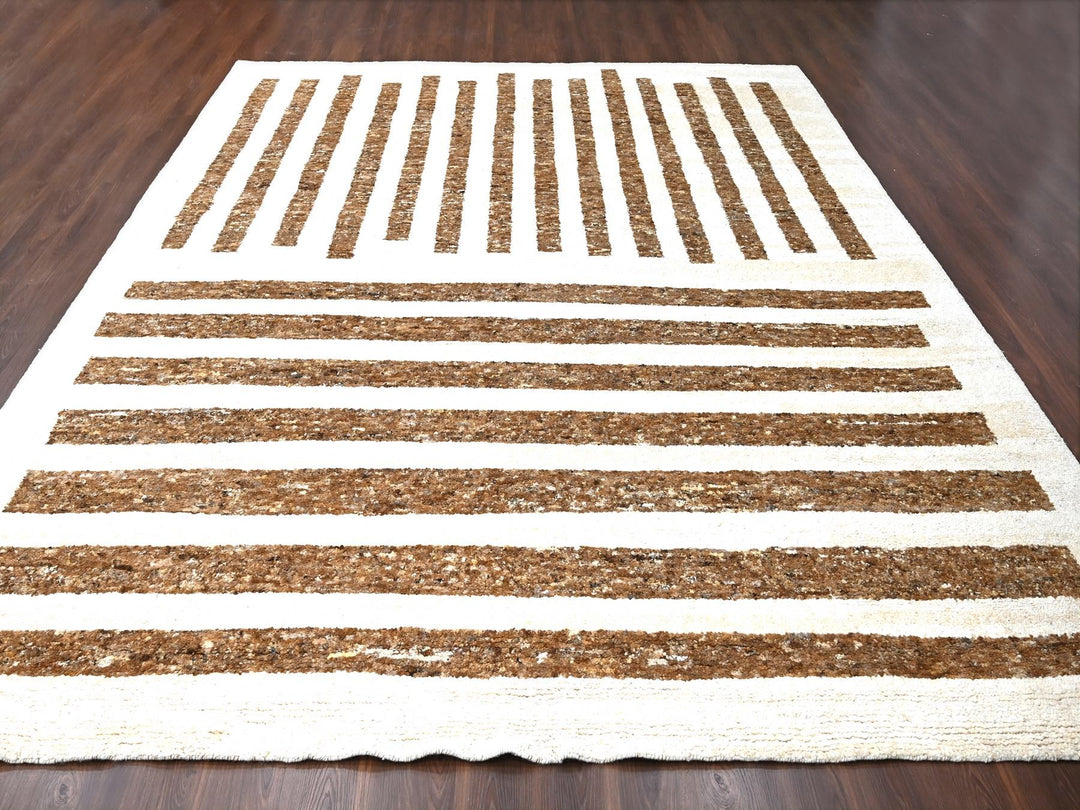 12'2" x 14'10" New Hand Knotted Brown Wool Rectangle Oriental Rug - MOA10284542