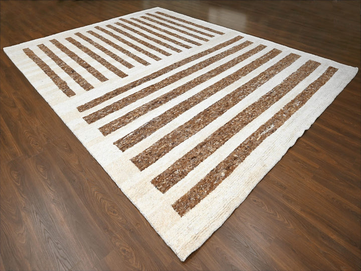 12'2" x 14'10" New Hand Knotted Brown Wool Rectangle Oriental Rug - MOA10284542