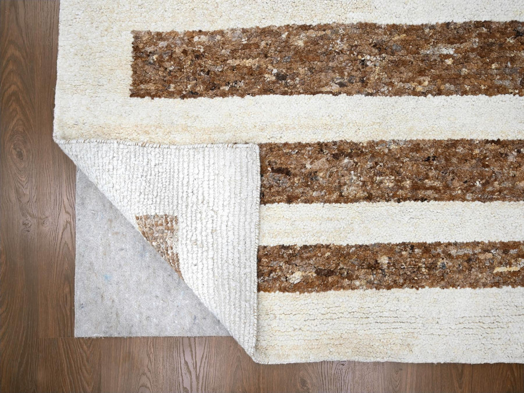 12'2" x 14'10" New Hand Knotted Brown Wool Rectangle Oriental Rug - MOA10284542