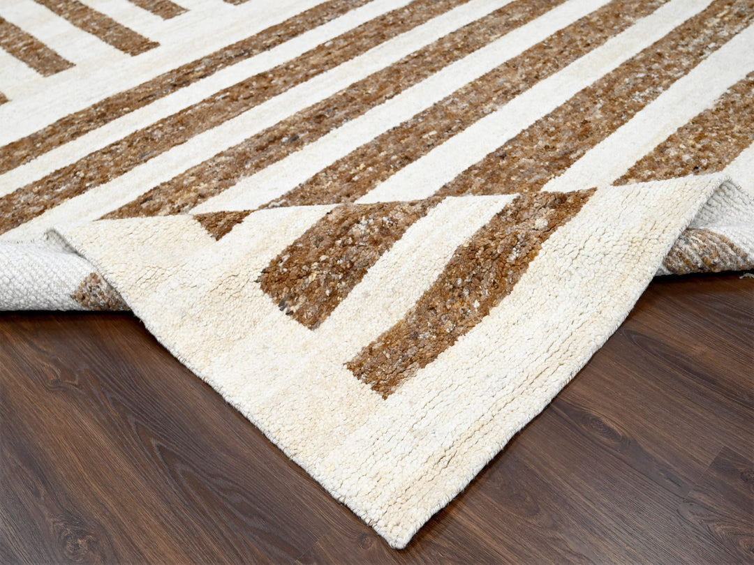 12'2" x 14'10" New Hand Knotted Brown Wool Rectangle Oriental Rug - MOA10284542