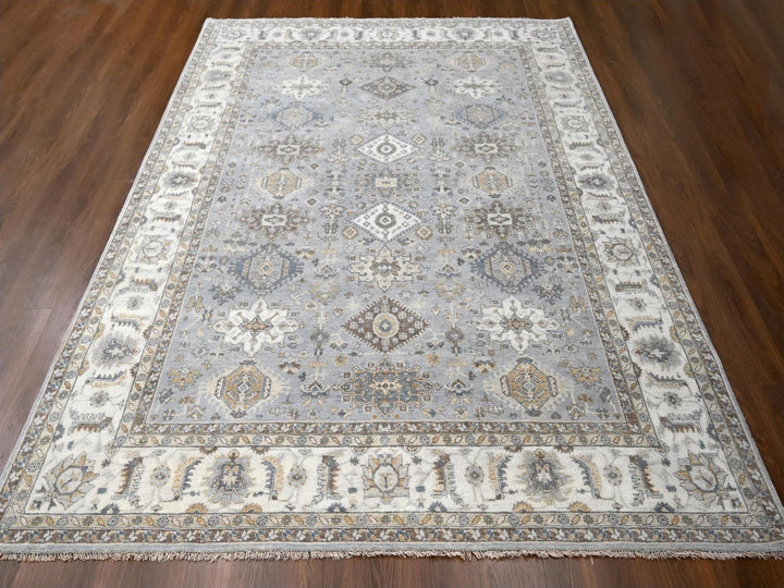 9'0" x 11'10" New Hand Knotted Grey Wool Rectangle Oriental Rug - MOA10284567