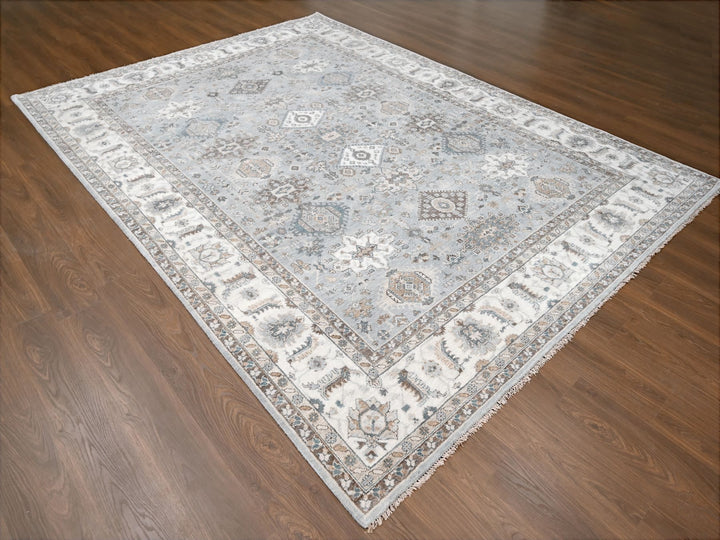 9'0" x 11'10" New Hand Knotted Grey Wool Rectangle Oriental Rug - MOA10284567