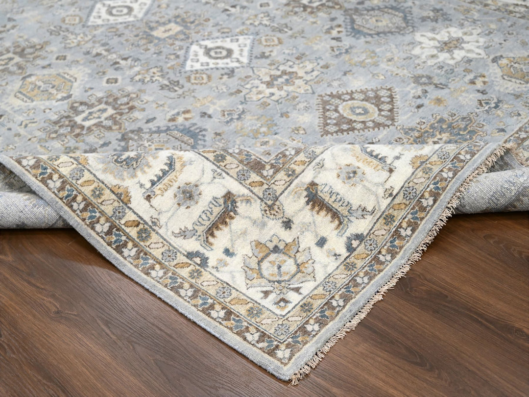 9'0" x 11'10" New Hand Knotted Grey Wool Rectangle Oriental Rug - MOA10284567