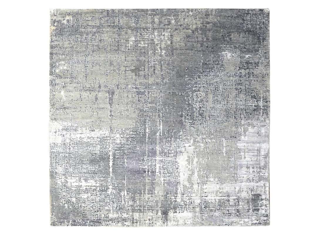 8'1" x 7'9" New Hand Knotted Grey Wool & Silk Square Oriental Rug - MOA10284589