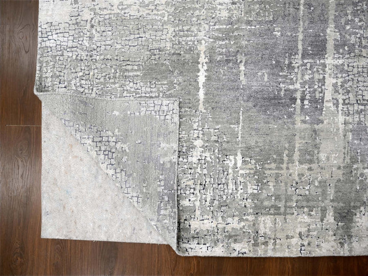 8'1" x 7'9" New Hand Knotted Grey Wool & Silk Square Oriental Rug - MOA10284589